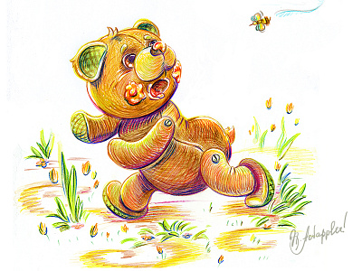 Bear & honeybee art artappler character colorpencils draw funny illustration personazhka