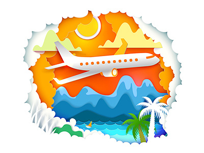 Paper Art style airplane paper art paper craft paradise toonel book travel tropic