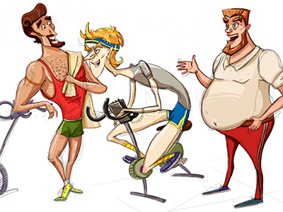 Men's fitness caricature digital fitness fun illustration man men sportsman