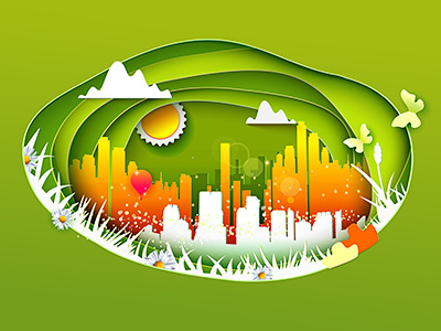 Eco Friendly city cutout eco ecology friendly green paper paper art paper cut