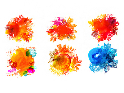 Watercolor splashes with leaves