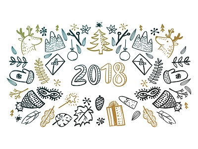 Sketchy Vector Hand Drawn New Year 2018 art doodle illustration new year