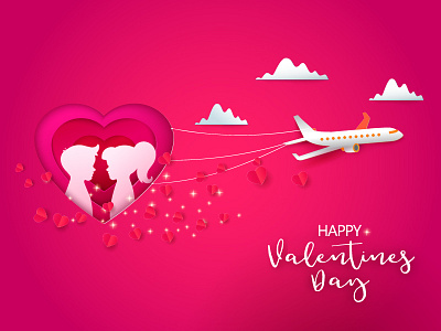 Valentines airplane airplane banner couple fly heart kids love paper cut paper cut out papercut vector web