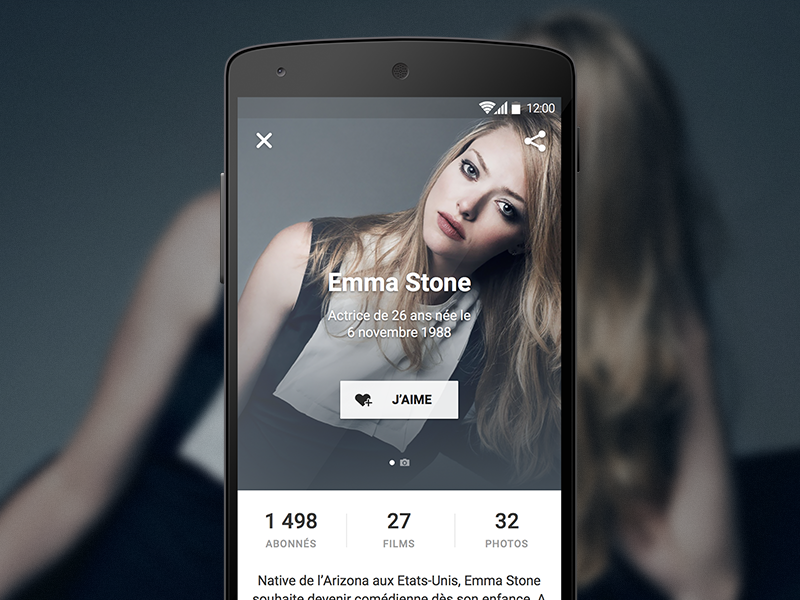 Actors screen for Android material design app theater cinema movies stone actor cinémur lollipop ciné-loisirs android