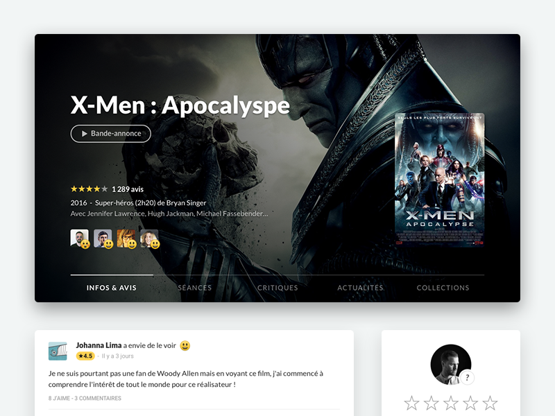 UI update on Ciné-Loisirs social friends rating showtime theater film media center movies update ui cinemur