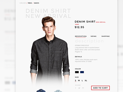 H&M Product Page Proposal commerce design ecommerce fashion flat interface redesign shop type ui web