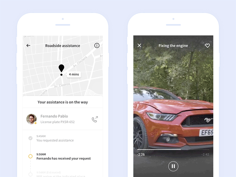 Roadside Assistance assistance car fix insurance motion roadside timeline tracking ui ux