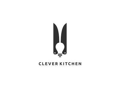 CLEVER KITCHEN clever cook food and drink idea kitchen knife knives lightbulb logo design minimalist negative space restaurant smart think