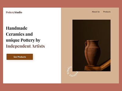 Landing page for a pottery website