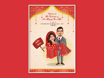 Wedding Illustration Design cartoon portrait digitalart drawing graphic design illustration invitationcard design wedding wedding card weddingcouple