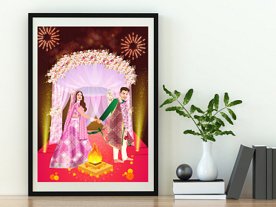 Indian Wedding Illustration art couple digital art haldi illustration indian invitation card portrait drawing wedding wedding card wedding night
