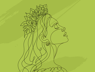 Flowers in Hair contour flowers girl green hair illustration line lineart spring vector woman