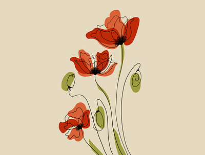 Poppies contour flowers illustration line lineart poppies poppy