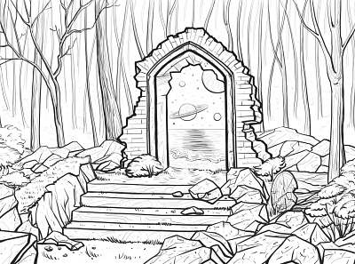 Magic Portal contour drawing fantasy forest illustration line lineart magic photoshop portal sketch