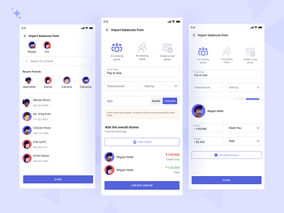 Splitting Bill App app app design application bills design figma friend minimal mobile mobile app phone phone app purple spilt bills ui ui design uidesign visual design