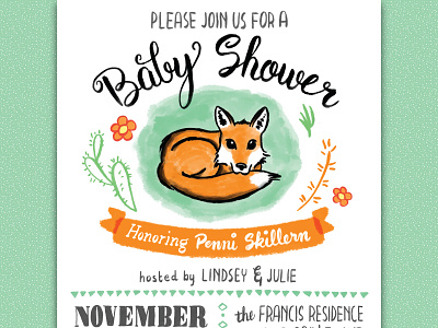 I'm gonna' be a dad! baby shower brush pen fox hand lettering illustration invitation