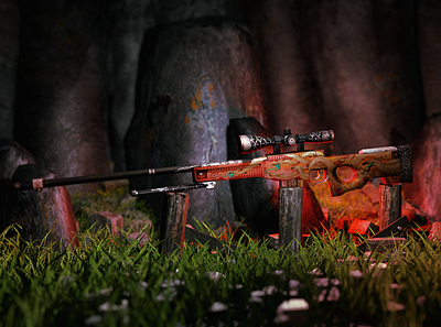 AWP Desert Hydra black scope artwork 3d 3d modeling awp collection csgo csgoskins loadout orange red skins sniper weapon