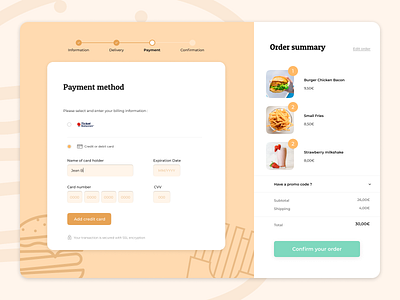 Daily UI #002 - Credit Card Checkout branding checkout credit card dailyui food order payment ui