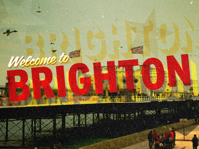 Brighton brighton coffee service letterpress orange pier print red retro sea trade gothic typography vintage yellow