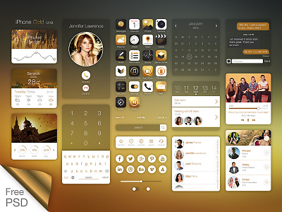 Iphone Gold Ui Kit +Free PSD app clean concept design interface iphone minimal mobile ui ui kit ux