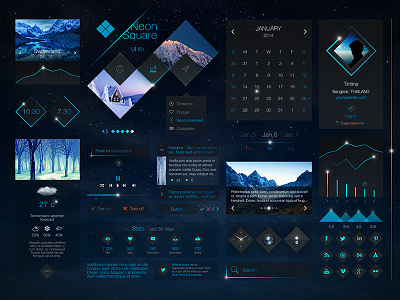 Neon Square UI Kit app black blue concept dark design interface ui ui kit ux web website