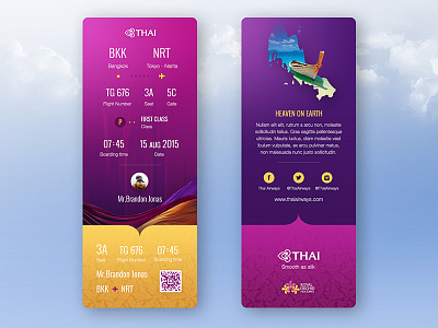 Thai Airways Ticket Redesign branding flight ticket pink plain printing product purple redesign ticket yellow