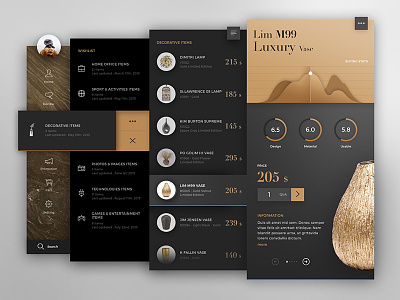 Piart app application black concept dark design gold interface ui ux web website