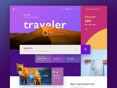 Glad Traveler clean color concept design interface minimal purple ui user interface ux web web design webdesign website website design