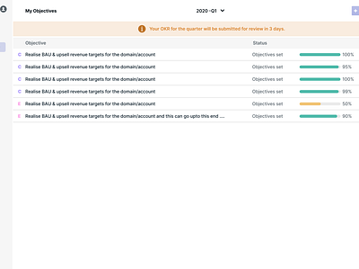 Employee is reminded of OKR closure ui design ux design web design