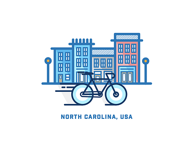 North Carolina, USA bike building digital graphic design illustraton vector