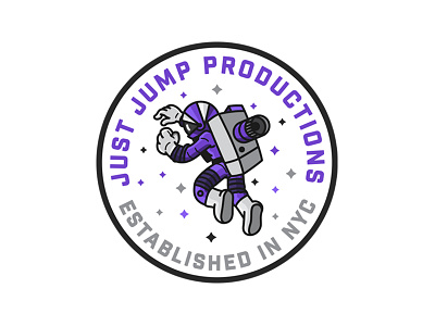 Just Jump Productions Badge Option #2 badge graphic design logo illustration lettering space stars typography