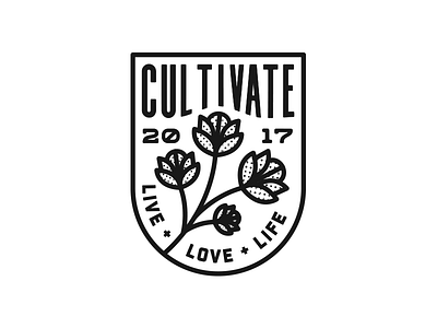 Cultivate. badge flower graphic design logo halftone illustration lettering typography