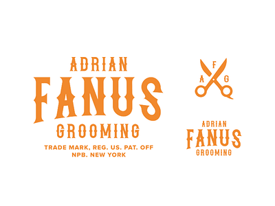 Adrian Fanus Grooming WIP badge barber barbershop graphic design logo illustration lettering scissors text typography