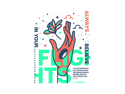 Flights. badge believe clouds flower graphic design logo hand illustration lettering stars typography