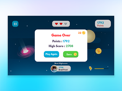 Game Over 💥 app game health over pause profile score stars sun ui ux war