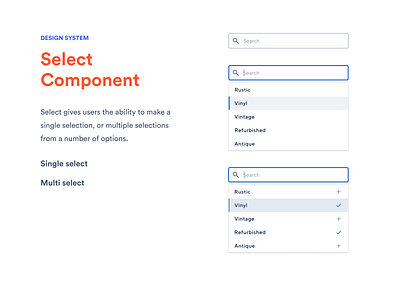 Design System - Select component branding component design systems designer figma guidelines hover illustration interaction design interactive mobile multiple search select single styleguide stylesheet uiux web