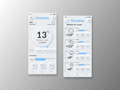 Gismeteo app concept. Neumorphism. design mobile mobile app neumorphism ui ux web design webdesign website design веб дизайн неоморфизм приложение