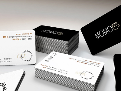 Business Cards for Coffee Shop Momo bar brand identity branding business cards cafe coffee coffee shop coffee shop logo coffeecup corporate design corporate identity logo design logo designs print design restaurand