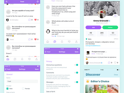 Slon clean design feed flat ios like minimal mobile profile purple social network ui