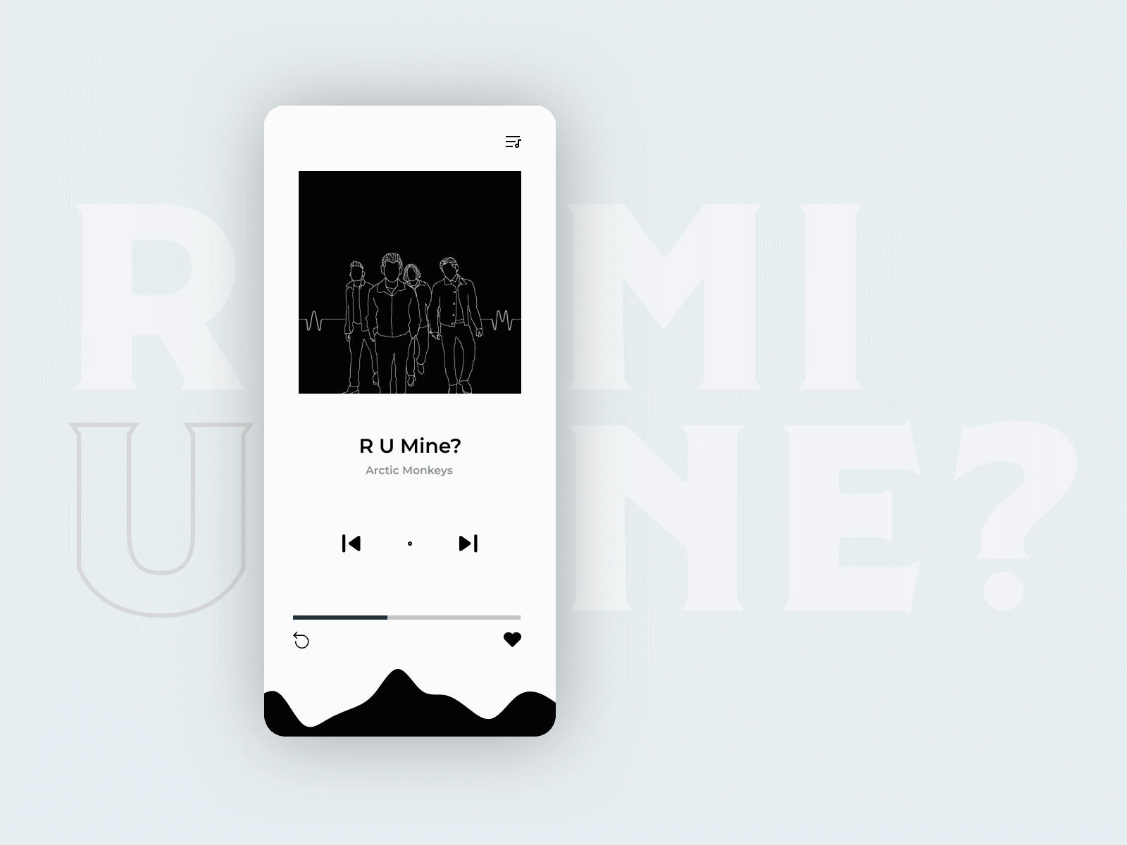 Music Player animation arctic monkeys band black dailyui mobile motion music musicplayer play product design song ui uiux