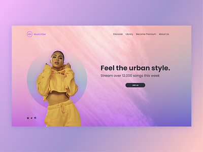 Music Landing Page clean icon join logo music pastels typography ui uidesign uiux urban ux uxdesign vector web webapp yellow