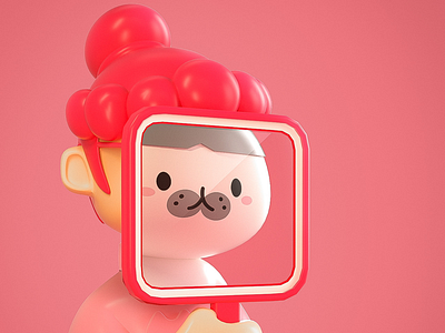 big cat and girl-mirror 3d illustration c4d cat mascot