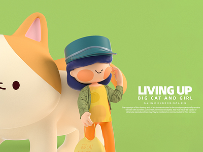 BIG CAT AND GIRL c4d character design mascot