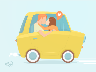 Mini Love Car car colores couple illustration kiss love passion yellow