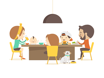 Family dinner colors cute dinner family illustration