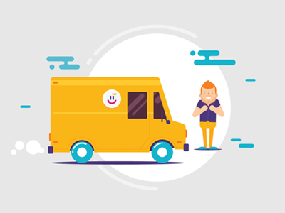 Character Troca Pontos character colors cute flat illustration man postal truck