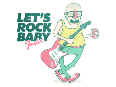 Let's Rock Baby 2 coke color fender glass guitar ilustration rock