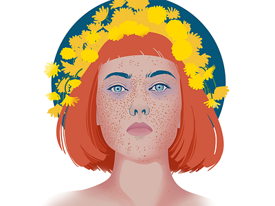 yellow girl portrait redhair vector