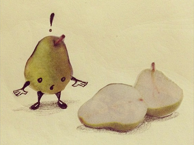 Junk Mail Treasures: An unlucky pear cutout drawing illustration ink junkmail pear pencil sketch treasure