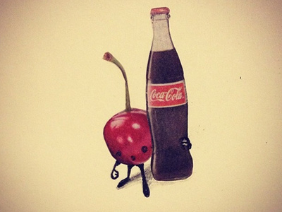 Junk Mail Treasures: Cherry repping Coke! cherry coke cola cutout drawing illustration ink junkmail sketch treasure